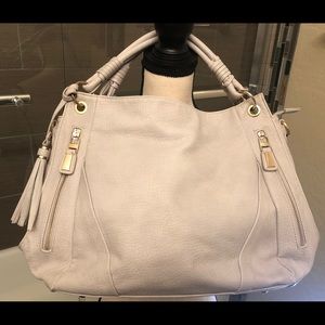 Leather Hobo, Light Gray/Bone